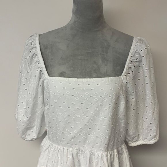 A.New Day dress SZ L eyelet girlhood core feminine cottagecore puff sleeves - Picture 2 of 9